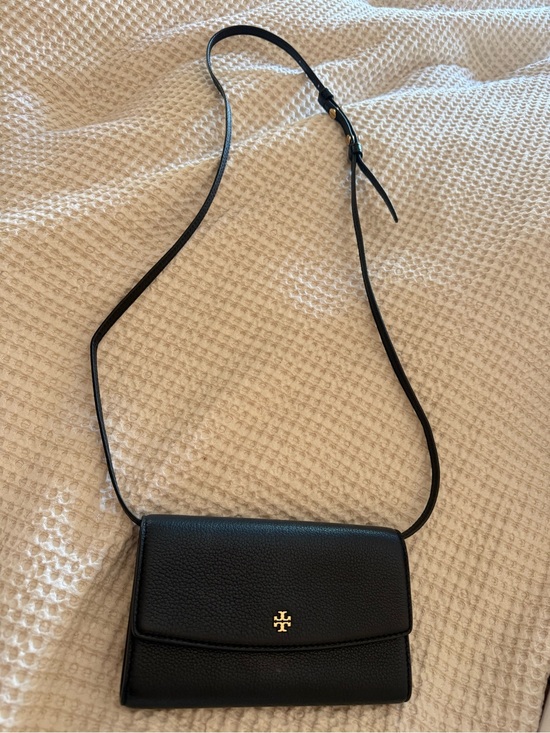 Tory Burch Handbags - Black Pebbled Leather Crossbody with Gold Logo